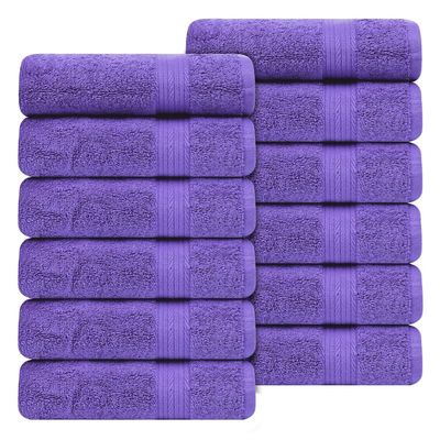 Ample Decor Hand Towel 18 X 28 Inch Pack of 12 600 GSM 100% Cotton, Oeko Tex Certified Soft Absorbent Thick Durable Premium Quality, for Hotel, Bathroom, Spa, Gym - Machine Washable - Purple