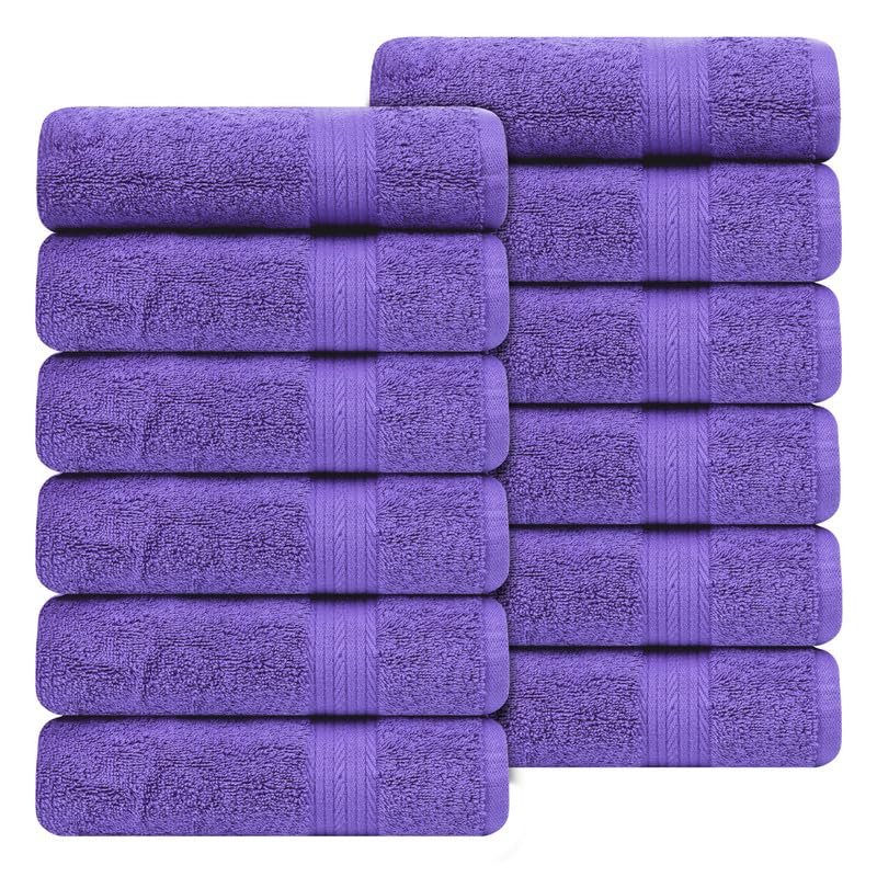Ample Decor Hand Towel 18 X 28 Inch Pack of 12 600 GSM 100% Cotton, Oeko Tex Certified Soft Absorbent Thick Durable Premium Quality, for Hotel, Bathroom, Spa, Gym - Machine Washable - Purple