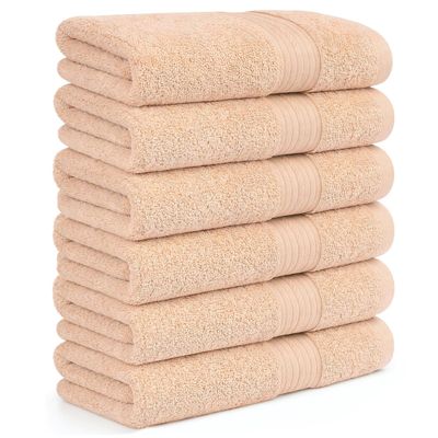 Ample Decor Hand Towel 18 X 28 Inch Pack of 6 600 GSM 100% Cotton,Oeko Tex Certified Soft Absorbent Thick Durable Premium Quality, for Hotel, Bathroom,Spa,Daily Use,Gym-Machine Washable-Beige