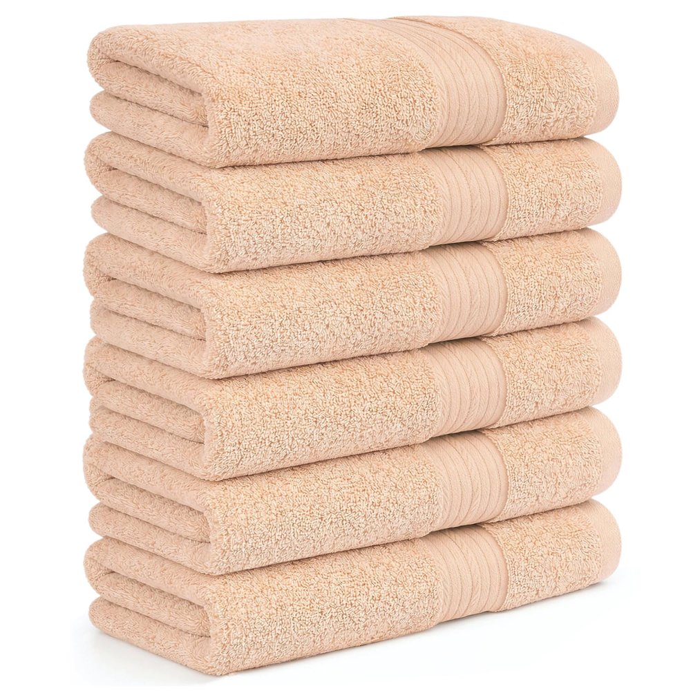 Ample Decor Hand Towel 18 X 28 Inch Pack of 6 600 GSM 100% Cotton,Oeko Tex Certified Soft Absorbent Thick Durable Premium Quality, for Hotel, Bathroom,Spa,Daily Use,Gym-Machine Washable-Beige