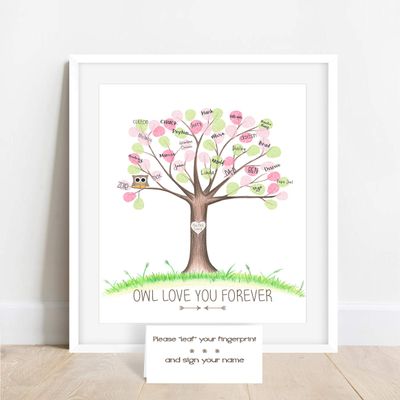Owl Love You Forever Fingerprint Tree, Owl Themed Baby Shower Ideas, Personalized