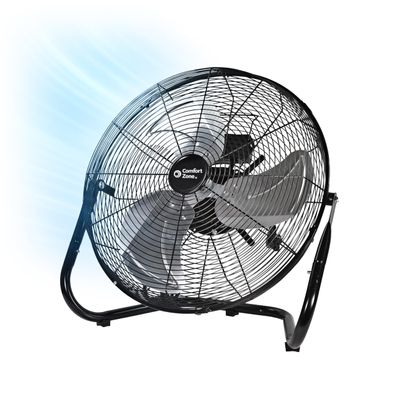 Comfort Zone 18-Inch High-Velocity Industrial Floor Fan, Heavy-Duty 3-Speed Metal Shop Fan with 180 Adjustable Tilt & Carry Handle, Quiet Vibration-Free Cooling for Garage, Workshop, & Home