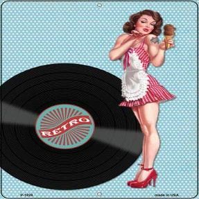 SMART BLONDE Girl with Vinyl Record Vintage Pinup Parking Sign P-1828