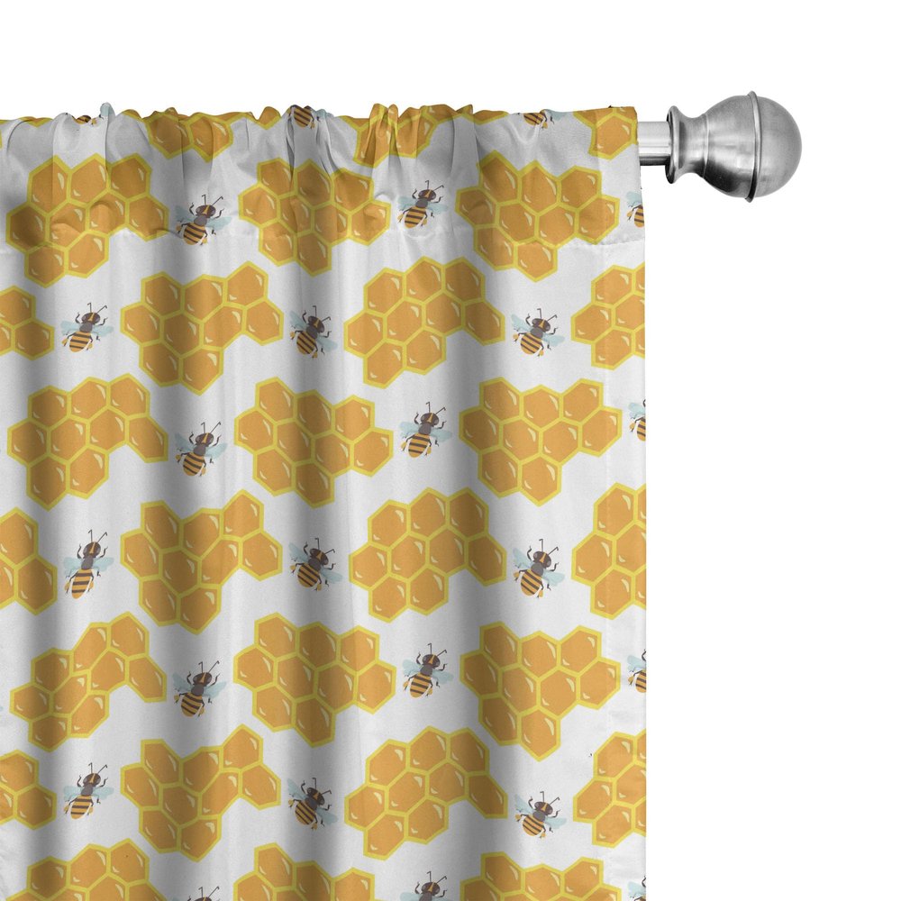 Ambesonne Cartoon Window Curtains, Bumble Bee Along Honey Comb Pattern Hexagonal Themed Illustration, Lightweight Decor 2-Panel Set with Rod Pocket, Pair of - 28" x 95", Orange White