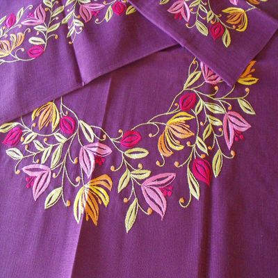CAMBRIA FLORAL TABLE TOPPER, TABLE RUNNER AND BONUS PILLOW COVER - HAND EMBROIDERED