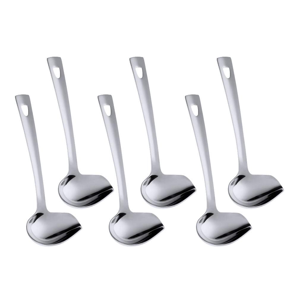 6 Pcs Silver Soup Spoon, Stainless Steel Titanium Plated Table Spoons, Durable Soup Spoon for Soup Cereal Sauces Stews-Dishwasher Safe(8.7 inches/22cm)