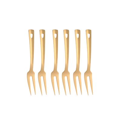 6 Pcs 9.6 in Gold Meat Forks for Kitchen, Stainless Steel Titanium Plated Dinner Fork, Ergonomic Integral Forming Mirror Polish-Dishwasher Safe