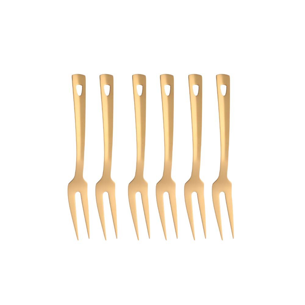 6 Pcs 9.6 in Gold Meat Forks for Kitchen, Stainless Steel Titanium Plated Dinner Fork, Ergonomic Integral Forming Mirror Polish-Dishwasher Safe