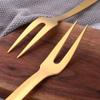 6 Pcs 9.6 in Gold Meat Forks for Kitchen, Stainless Steel Titanium Plated Dinner Fork, Ergonomic Integral Forming Mirror Polish-Dishwasher Safe view 4