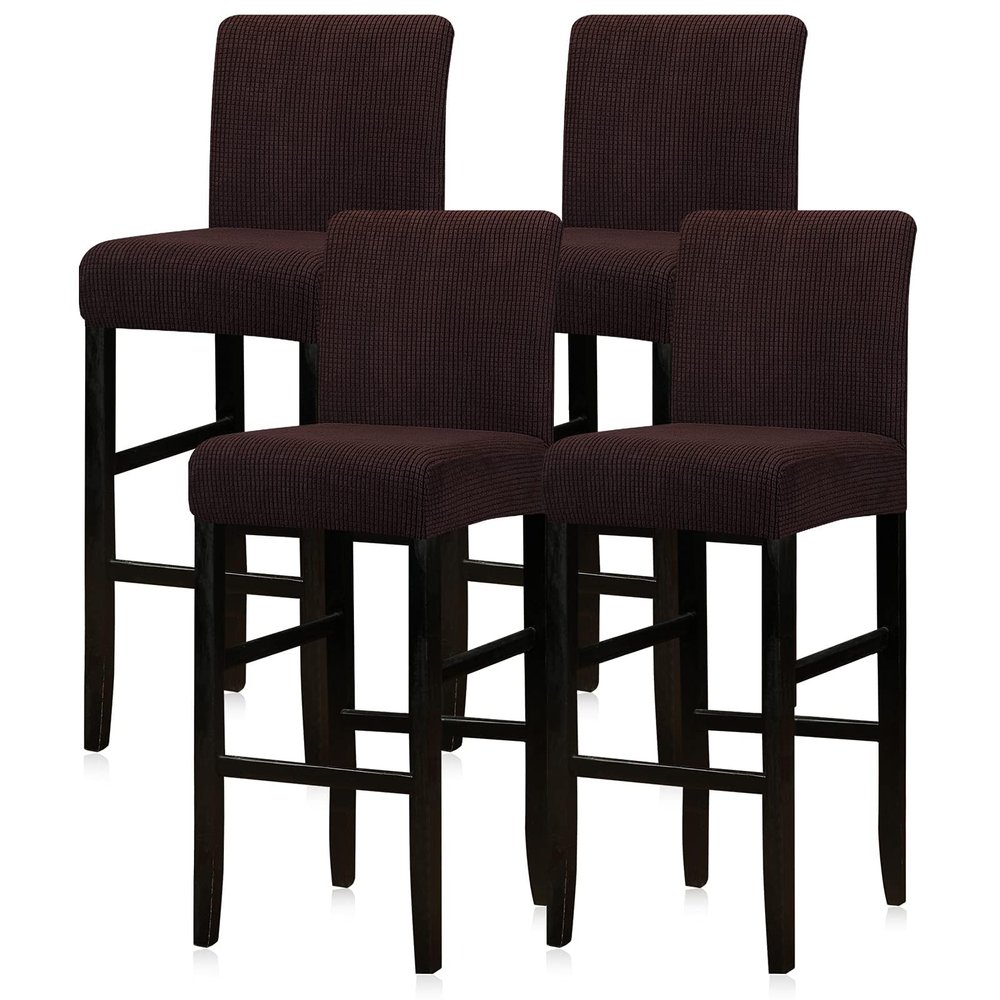 Lellen Bar Stool Covers Set of 4 Stretch Bar Stool Chair Cover Slipcovers Knitted Jacquard Counter Stool Bar Chair Covers Reusable Pub Counter Stool Chair Covers for Kitchen Dining Room (Coffee)