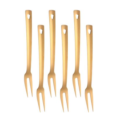 6 Pcs 12.3 in Gold Meat Forks for Kitchen, Stainless Steel Titanium Plated Dinner Fork, Ergonomic Integral Forming Mirror Polish-Dishwasher Safe