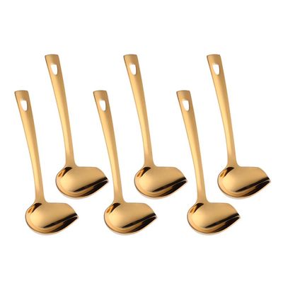 6 Pcs Gold Soup Spoon, Stainless Steel Titanium Plated Table Spoons, Durable Soup Spoon for Soup Cereal Sauces Stews-Dishwasher Safe(8.7 inches/22cm)