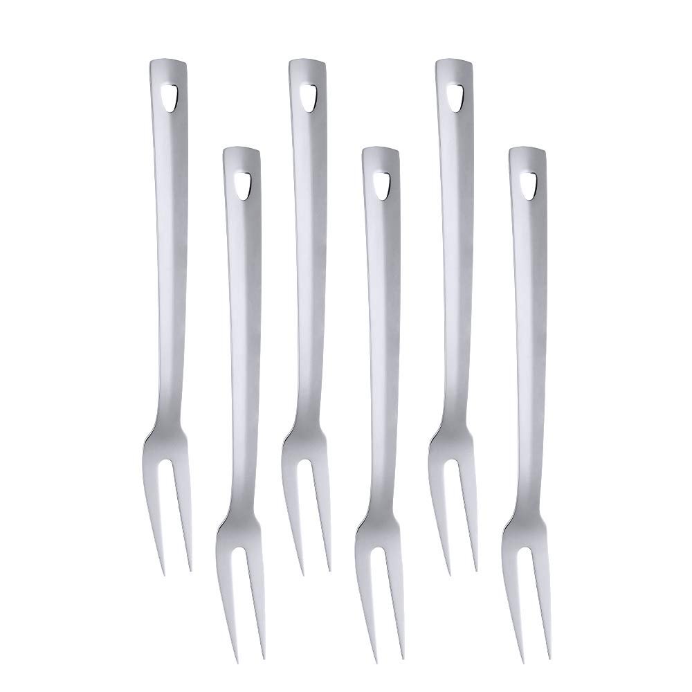 6 Pcs 12.3 in Silver Meat Forks for Kitchen, Stainless Steel Titanium Plated Dinner Fork, Ergonomic Integral Forming Mirror Polish-Dishwasher Safe