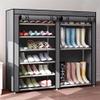 9 Tier Shoe Rack,Double Rows 9 Lattices Large Free Standing Shoe Racks,Shoe Storage Organizer Cabinet with Nonwoven Fabric Dustproof Cover,Space Saving Portable Closet Shoe Cabinet Tower (Gray) view 1
