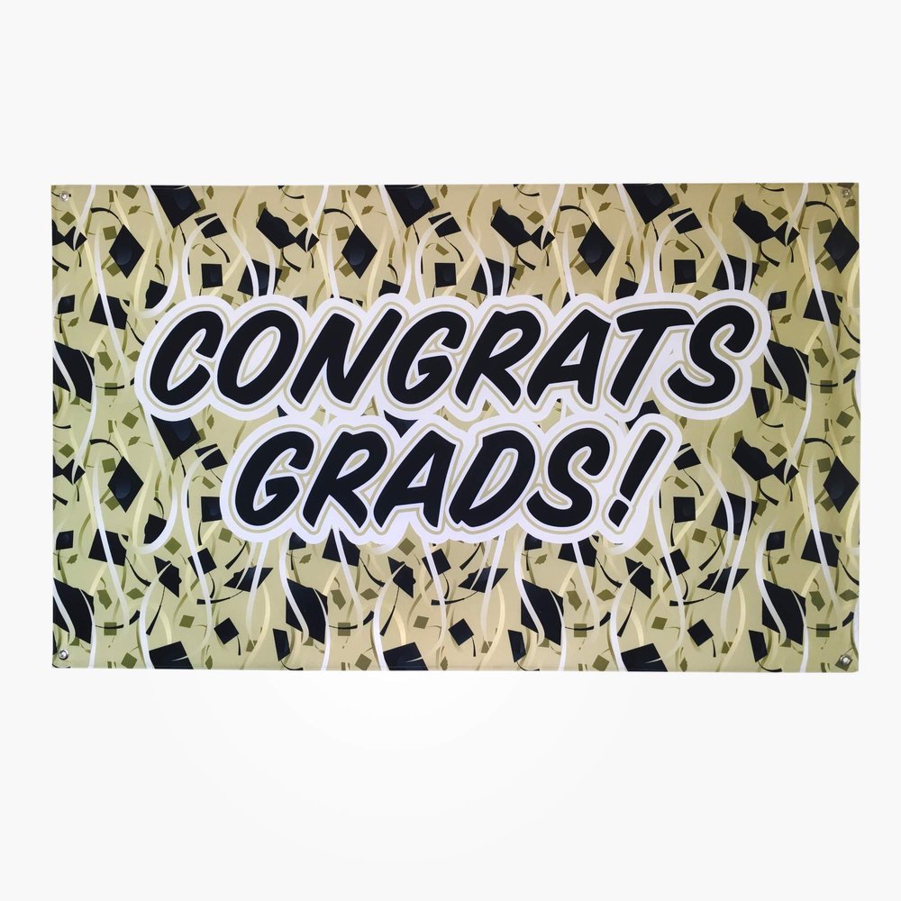 Congrats Grad! Graduation Banner 3ft x 5ft Polyester Banner for Indoor/Outdoor Use