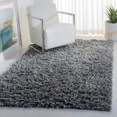 Handmade 4' x 6' Rectangle Sheep Shag Solid Polyester Faux Fur Rug, Casual Hand-Woven Soft Cozy Smooth Long Lasting Durability Silver Grey Area Rug, Perfect for Bedroom, Entryway, Living Room Decor