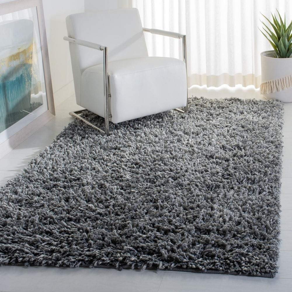 Handmade 4' x 6' Rectangle Sheep Shag Solid Polyester Faux Fur Rug, Casual Hand-Woven Soft Cozy Smooth Long Lasting Durability Silver Grey Area Rug, Perfect for Bedroom, Entryway, Living Room Decor