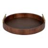 Kate and Laurel Lipton Mid-Century Modern Round Wooden Tray, 15.5" Diameter, Dark Walnut Brown with Gold Handles, Decorative Accent Tray for Storage and Display view 2