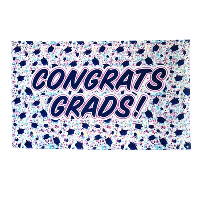 Congrats Grad! Graduation Banner 3ft x 5ft Polyester Banner for Indoor/Outdoor Use