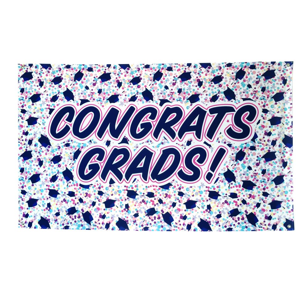 Congrats Grad! Graduation Banner 3ft x 5ft Polyester Banner for Indoor/Outdoor Use