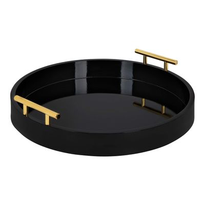Kate And Laurel Lipton Modern Round Tray, 18" Diameter, Black and Gold, Decorative Accent Tray for Storage and Display
