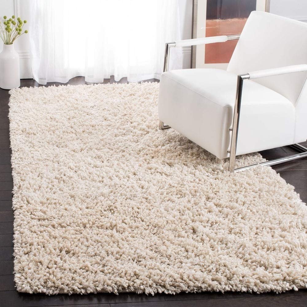 Handmade 3' x 5' Rectangle Sheep Shag Solid Polyester Faux Fur Rug, Casual Hand-Woven Soft Cozy Smooth Long Lasting Durability Ivory Area Rug, Perfect for Bedroom, Entryway, Living Room Decor