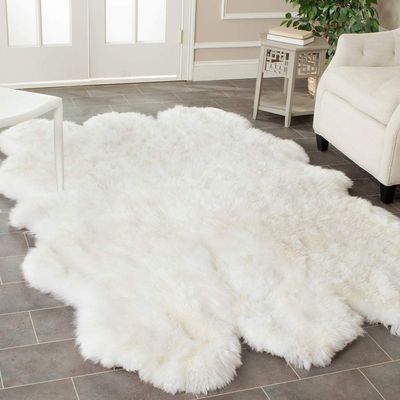 5' x 8' Glam Handmade Shag Solid White Sheepskin Rug, Accent Indoor Deliciously Soft Underfoot Chic Solid Pattern Fluffy Area Rug, Perfect for Bedroom, Entryway, Kitchen, Living Room