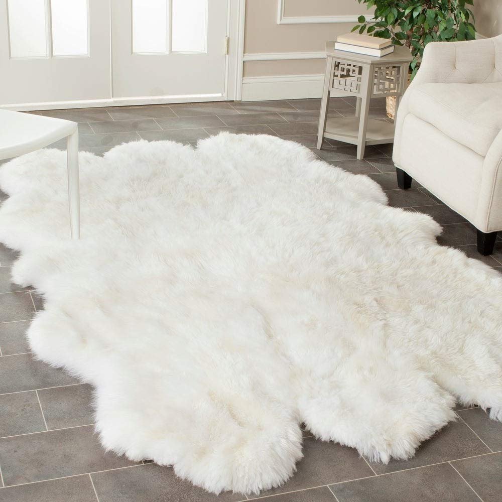 5' x 8' Glam Handmade Shag Solid White Sheepskin Rug, Accent Indoor Deliciously Soft Underfoot Chic Solid Pattern Fluffy Area Rug, Perfect for Bedroom, Entryway, Kitchen, Living Room