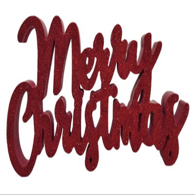 16" x 8" x 1" MERRY CHRISTMAS Glitter Wood Block Freestanding Tabletop Holiday Home Dcor 850001 (Red)