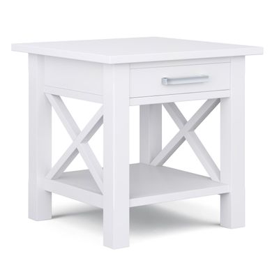 SIMPLIHOME Kitchener End Table - 21 inch Wide Solid Wood Square Accent Table with Drawer and Open Shelf in White, Contemporary Nightstand or Lamp Stand with X-Design for Living Room or Bedroom