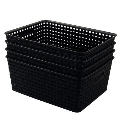 Asking 4-Pack Plastic Weave Storage Basket, Black Plastic Storage Baskets Organizing