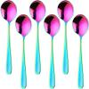 7-Inch Soup Spoons, Baikai 6 Pieces Bouillon Spoon,18/10 Stainless Steel Finished Table Dinner Spoons Set of 6 (Rainbow) view 1