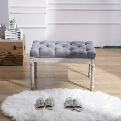 Kmax Tufted Entryway Bench, Upholstered Rustic Ottoman Bench, 31.5" x 15.75" x 15.7" Gray
