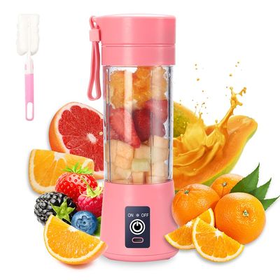 Portable Blender Cup,Electric USB Juicer,Mini Blender For Shakes and Smoothies, juice,380ml, Six Blades Great for Mixing,pink