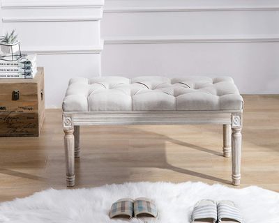 Kmax Tufted Entryway Bench, Upholstered Rustic Ottoman Bench, 31.5" x 15.75" x 15.7" Beige