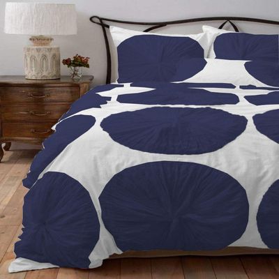 Bedding Empire Luxurious 5 Piece Color Flower Ruffle Duvet Cover Set 100% Egyptian Cotton 500 Thread Count Queen Size, Navy Color