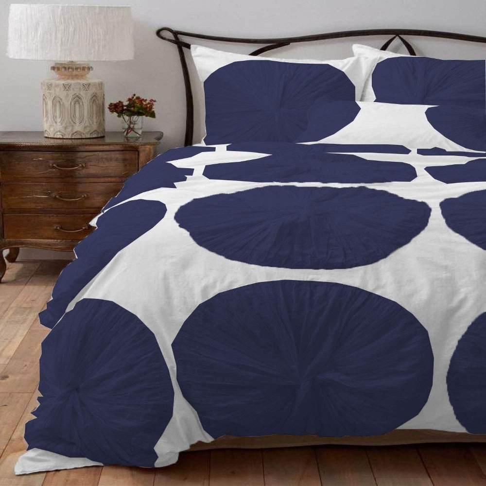 Bedding Empire Luxurious 5 Piece Color Flower Ruffle Duvet Cover Set 100% Egyptian Cotton 500 Thread Count Queen Size, Navy Color