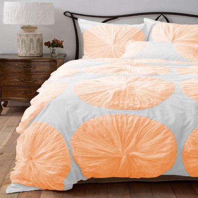 Bedding Empire Luxurious 5 Piece Color Flower Ruffle Duvet Cover Set 100% Egyptian Cotton 500 Thread Count Queen Size, Peach Color