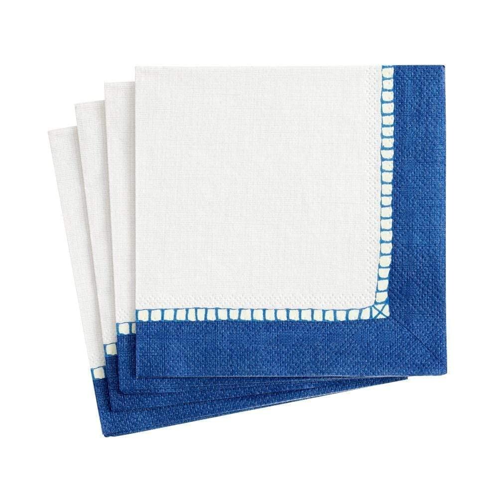 Caspari Linen Border Paper Cocktail Napkins in Marine Blue - Four Packs of 20