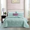 CHIXIN Botanical Cotton Quilt Queen Size - Real Stitching Leaf Pattern - Quilted Bedspread Coverlet Set, Ultra Soft, Lightweight, Reversible, 3 Piece, Light Green view 1