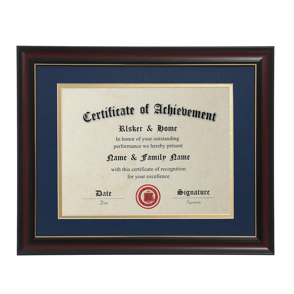 ELSKER&HOME 8.5x11 Diploma Frames with Mat,Classic Cherry Wood,8.5x11 Inch With Mat or 11x14 Inch Without Mat - For Document/Certificate Frame(Double Mat, Matte Blue with Gold Rim)