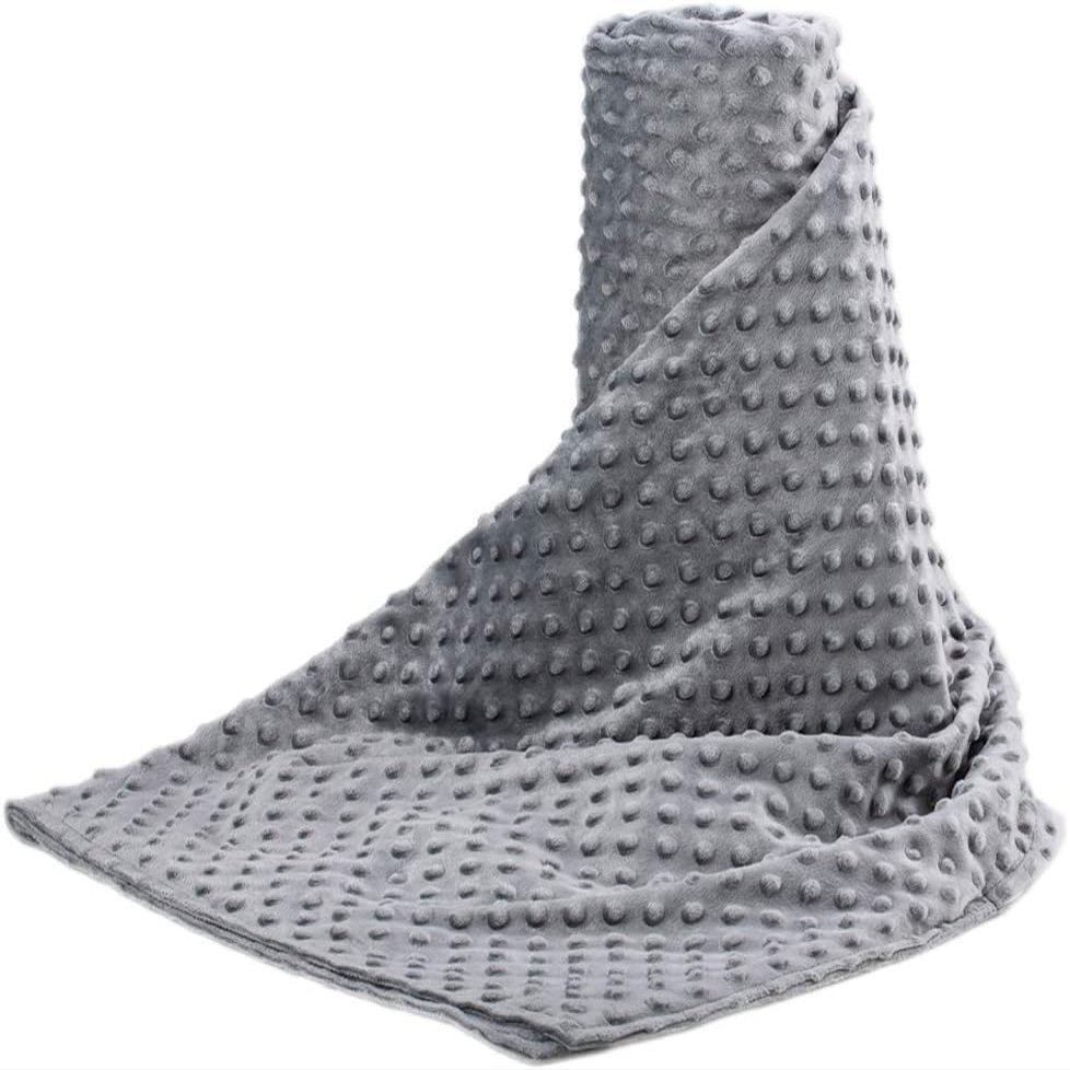 Acdyion Weighted Blanket Cover 60x80, Grey Minky Dot & Fleece Removable Duvet Cover with 12 Ties, Washable Fabric for 60x80 Weighted Blankets, Soft Minky and Cozy Fleece Dual-Sided Cover