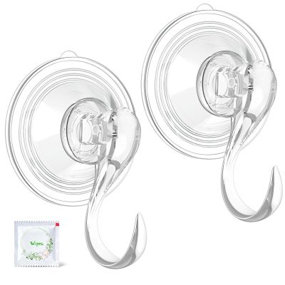 VIS'V Suction Wreath Hanger with Wipes, 22 Lb Capacity, Large, Clear, 2 Pcs
