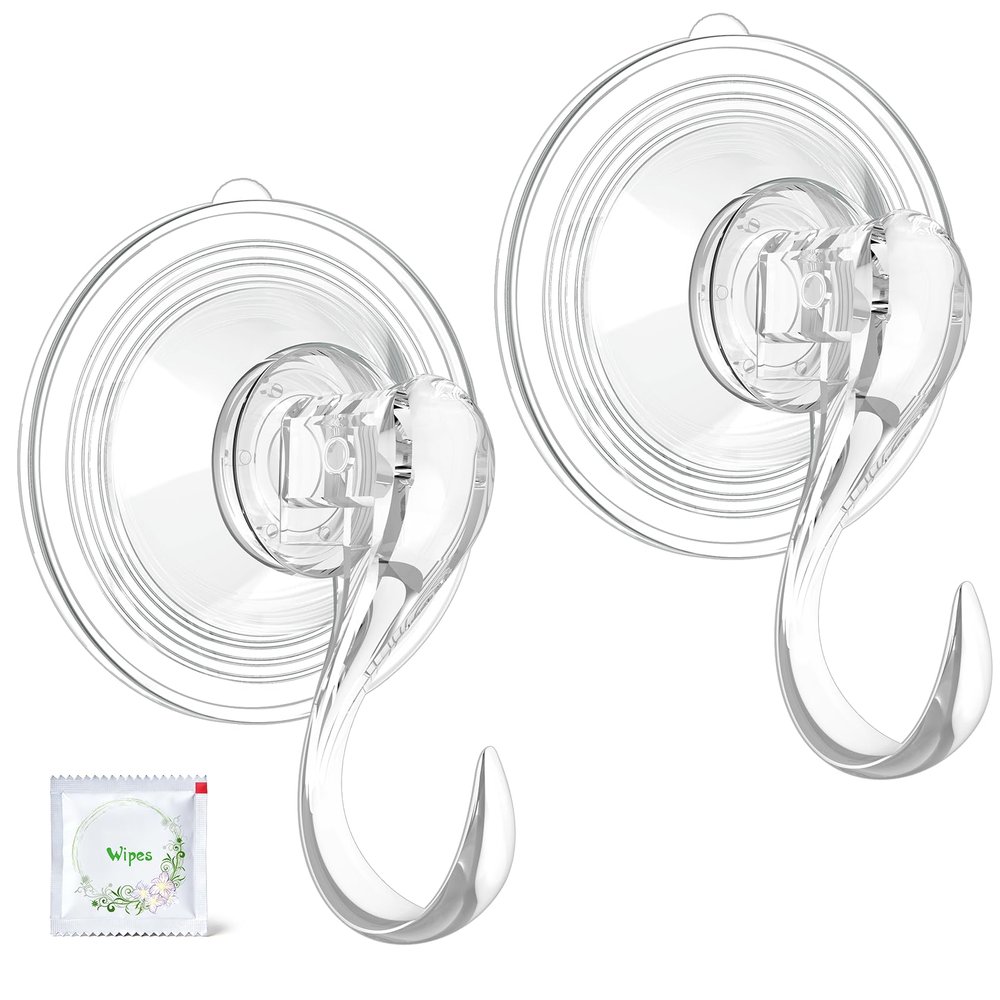 VIS'V Suction Wreath Hanger with Wipes, 22 Lb Capacity, Large, Clear, 2 Pcs