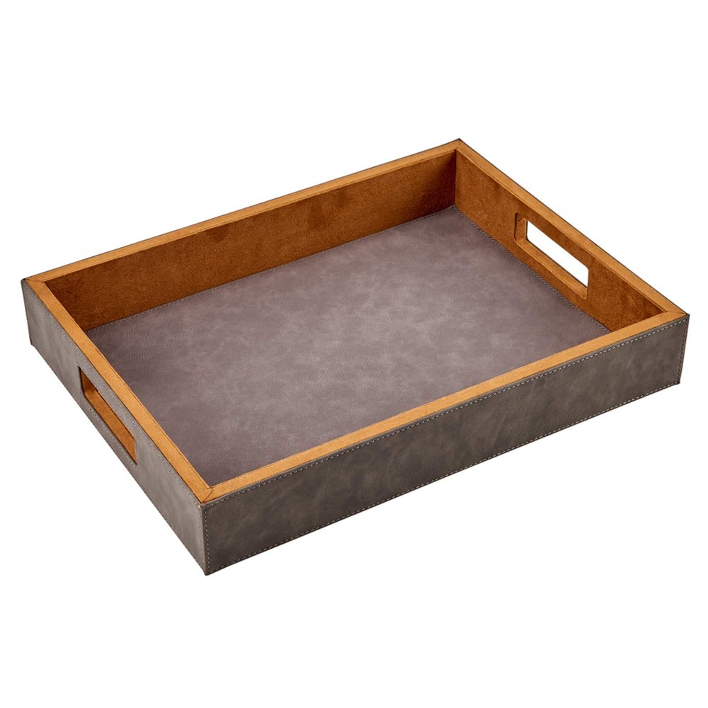 16" Gray Leatherette Rectangular Serving Tray