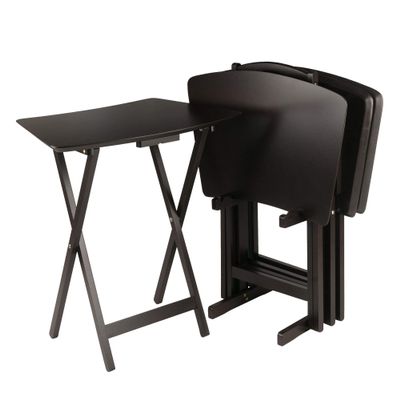 5pc Coffee Brown Contemporary Fan Shape Snack Table Set 29.75"