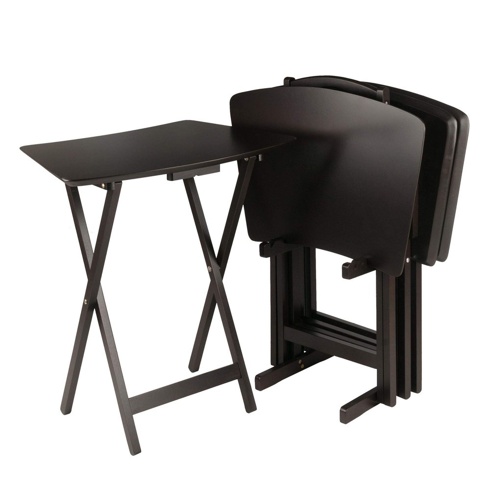 5pc Coffee Brown Contemporary Fan Shape Snack Table Set 29.75"