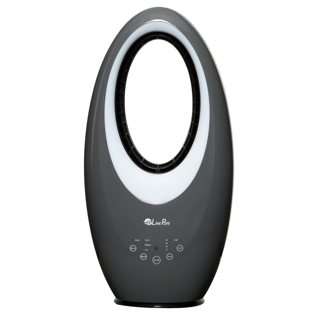 LivePure Bladeless Oscillating Fan w/Filter. 3-Speed Adjustment, Touch Control, Quiet Cooling Fan. Stand Up Fan for Bedroom, Office, Kitchen. Graphite