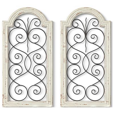 Barnyard Designs 16x32 Rustic Window Frame Wall Decor, Vintage Farmhouse Window Hanging, Country-Inspired Bedroom Accent, White/Black, 2 Pack
