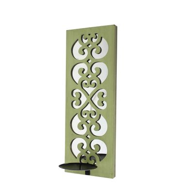 Benjara Traditional Green Lattice Candle Holder with Mirror Backing